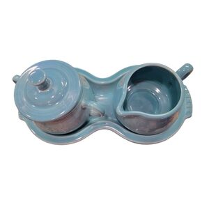 4-Piece Sugar Bowl and Creamer Set with Tray TURQUOISE